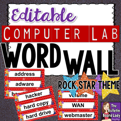 Computer Lab Word Wall Rock Star Theme