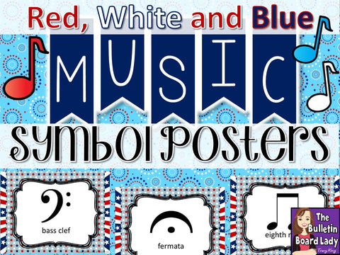 Music Symbol Posters – Red White and Blue Patriotic Theme