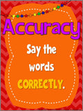 Fluency Posters (Red and Orange with Pennants) Bulletin Board