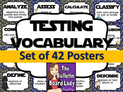 Test Prep Testing Words Bulletin Board Set of 42: Far Away Galaxy
