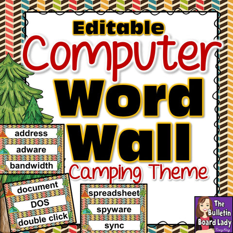 Computer Lab or IT Room Word Wall Camping Theme