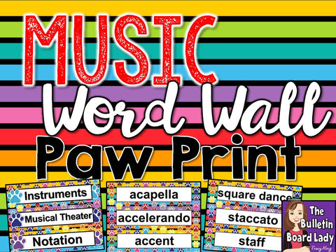 Music Word Wall Paw Prints Theme